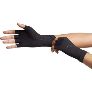 Tommie Copper Black Compression Half Finger Gloves Copper Zinc Infused Size L
